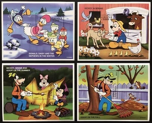 GHANA A YEAR IN THE LIFE OF MICKEY & FRIENDS DISNEY STAMPS 4 SS 1998 70TH ANNIV - Picture 1 of 5