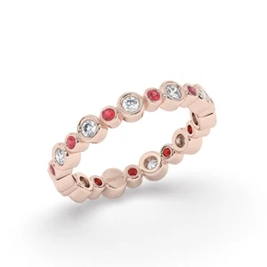 18K Rose Gold , 3.00 mm 100% Natural Round Diamond & Ruby Full Eternity Ring - Picture 1 of 8