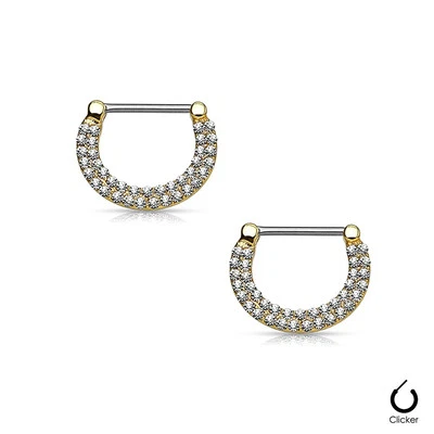 Nipple rings  Clickers Ion Plated 16ga or 14ga with Double Paved Crystals 1Pair - Image 1 of 4