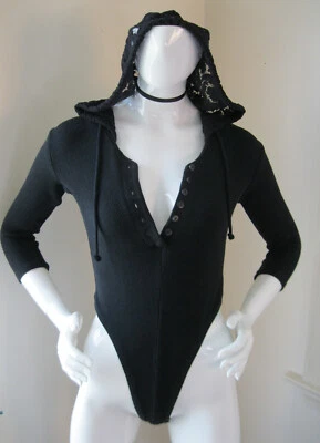 Top/body informal Contempo vintage raro de los 90 con capucha de encaje de flores. Tanga. Med. Foto 1 de 4