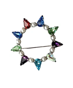 Broche prendedor vintage de diamantes de imitación y perlas de imitación B. David - Imagen 1 de 7