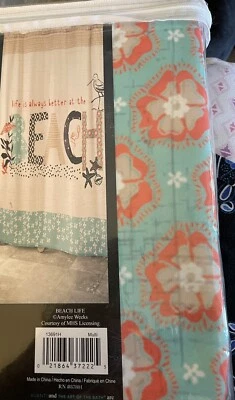 Cortina de ducha de tela Avanti Antigua 72x72" playa casa de verano estrellas de mar conchas Foto 1 de 2