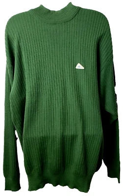 Vintage 60s Wool Ski Sweater XL 44 Ribbed Knit Mock Neck Green Snow Magnawool - Image 1 of 4
