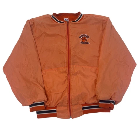 Vintage 90s Clemson University Tigers Russell Athletic Full Zip Thermal Jacket L Cover