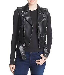 Theory Womens Faux Leather Outerwear Vest, Black, P