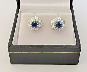 Pendientes con racimo de zafiro y diamantes oro blanco 750 de 18 quilates - Imagen 1 de 12