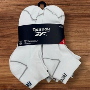 Reebok Socks Mens Size 6-12.5 Pack Of 6 White Quarter Cut Performance Sports - Picture 1 of 6