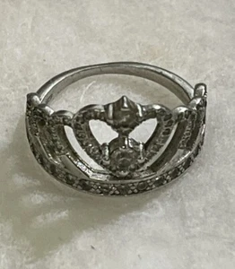 925 Sterling Silver C Z Crown Ring - Size 7 - Picture 1 of 6