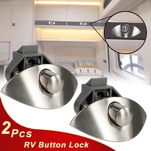 2x RV Caravan Cupboard Locks Half Moon Handle Push Button Latch Knob Zinc Alloy - Picture 1 of 7