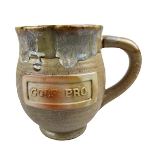 VTG Handmade Pottery Mug Golf Pro 28 oz Drip Glaze Rustic Stoneware Coffee Cup - Picture 1 of 7
