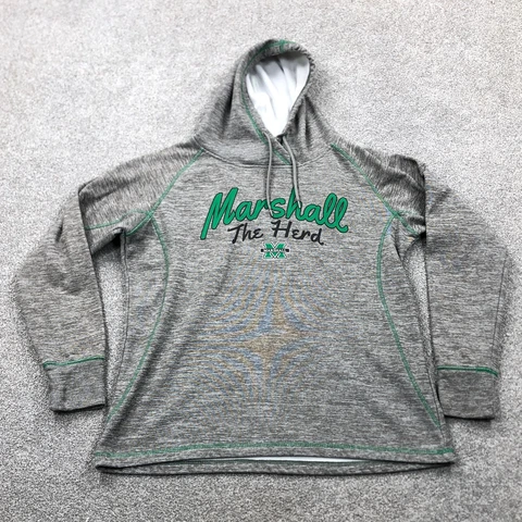 Marshall Thundering Herd Hoodie Women XL Gray Green Pullover Hooded Sweatshirt Cover