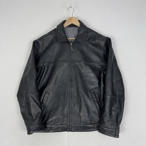 Marks and Spencer Leather Jacket Flight Bomber Biker Black Soft Men’s Large - Picture 1 of 11