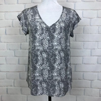 Blusa Joie 100% Seda Gris Estampado Leopardo Talla XS Manga Corta Foto 1 de 4