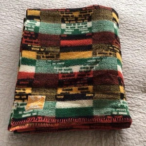 Vintage Retro Tetem Multicoloured Geometric Reversible Wool Throw Blanket 73x89” - Picture 1 of 10