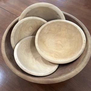 Handmade Wood Bowl 5 pc Set GRANVILLE VT One 12” & Four 6” Bowls Primitive Style - Picture 1 of 16