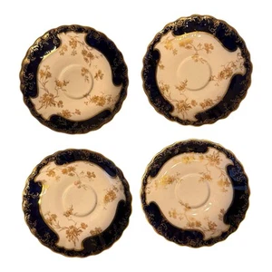 Vintage Rare Crescent China England Cobalt Blue Gold Trim Tea Saucer Set Of 4 - Bild 1 von 13