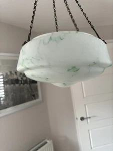 Art Deco 1930’s Glass Ceiling Pendant Light Shade Fly Catcher Mottled Green - Picture 1 of 16