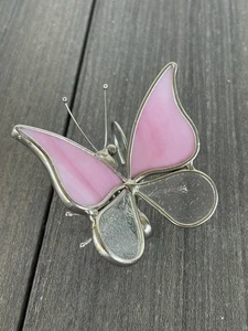 Vintage Stain Glass Suncatcher Butterfly Figurine Or Plant Hugger - Picture 1 of 13