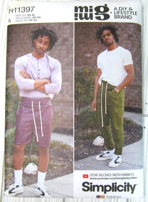 Simplicity MIMI G Pattern Men's Pull-On Pants & Shorts  Sz XS- XL Draw String A1 - Image 1 of 4
