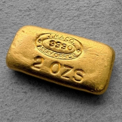 Barra vertida de oro vintage JMC Johnson Matthey Company 2 oz 2 oz Foto 1 de 2