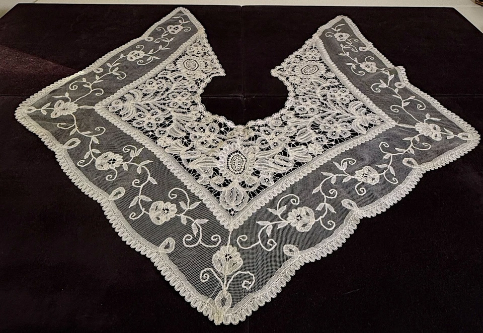 Antiguo cuello chal de encaje princesa hecho a mano ZZ309 Foto 1 de 4