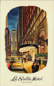 CHICAGO Illinois Postcard LA SALLE HOTEL Artist's Street Scene c1950s Social - Picture 1 of 2