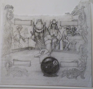 Original Pinball Artwork- Bally Eight Ball Deluxe Backglass Concept Art! - Picture 1 of 7