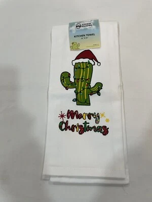 Toalla de plato de cactus de Navidad 15x25 divertida decoración de cocina desierto sombrero de Santa Foto 1 de 3