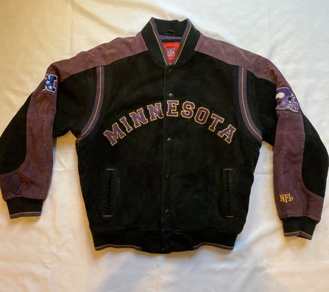 Vintage Minnesota Vikings NFL Suede Leather  Zip Button Jacket Mens Size M Cover