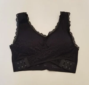 Medium Sports Bra Black Hook And Eye Padded Adjustable  - Picture 1 of 10