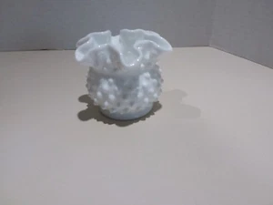 Fenton White Milk Glass  Hobnail Vase Ruffled Edge Small Vintage - Picture 1 of 5