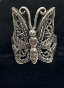 Vintage Sterling, tall detailed Filigree Large Butterfly Ring - 7.81g - Size 8.5 - Picture 1 of 8