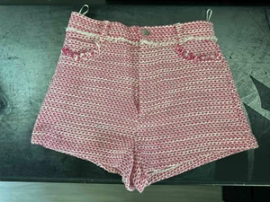 ZARA Pink White Tweed Textured Structured Plazacore Shorts SMALL - Picture 1 of 3