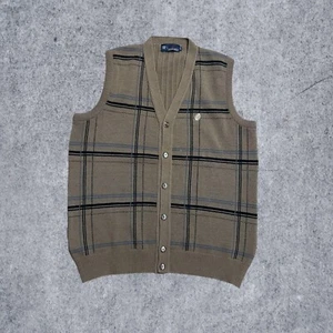 Casablanca Lambswool Sweater Vest XL Brown Button Front Plaid Vintage Mens Knit - Picture 1 of 1