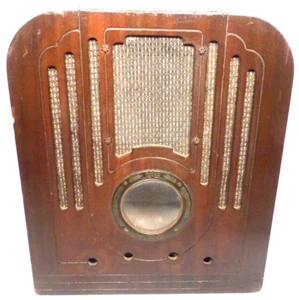 vIntage RCA TOMBSTONE MODELO 117 CARCASA DE MADERA con TELA DE PARRILLA Y PLACA FRONTAL con VIDRIO - Imagen 1 de 12