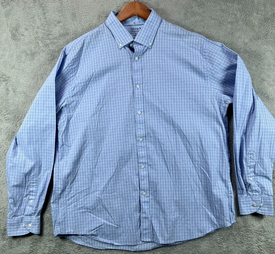 IZOD Shirt Mens 34 XL Blue Button Down Shirt Long Sleeve 17.5 Slim Performance - Image 1 of 4