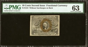 1863 Second Issue 10 Cents Fractional Currency Note FR#1244 Civil War PMG ChUN63 - Picture 1 of 5