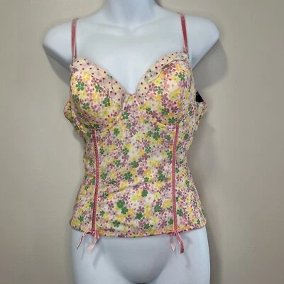 Donna L'Oren Gold Label Bustier Top 36B Pink Green Wicked Bra Corset Coquette - Image 1 of 4