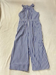 J Crew Womens Size 14 Halter Neck Blue White Striped Cotton Jumpsuit - Picture 1 of 6