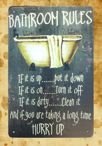 unique home decor accessories Bathroom Rules tin metal sign - Picture 1 of 4