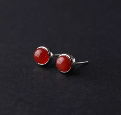 T08 Orecchini Rotondi Agata Rosso 925 Argento Sterling - Immagine 1 di 2