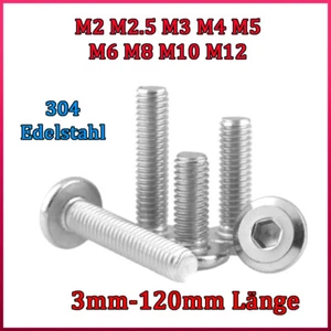Flach Linsenkopfschrauben Edelstahl V2A Innensechskantschrauben M2 bis M12 - Picture 1 of 127