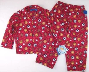 NWT Greendog Boy's Red Sports Football Baseball Flannel Pajamas Pajama Set, 4/5 - Picture 1 of 3