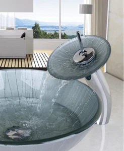 Grifo mezclador grifo mezclador de vidrio cromado cascada baño sin fregadero - Imagen 1 de 4