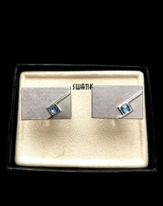 Gemelos Swank Vintage Azul Rectángulo Tono Plata - Imagen 1 de 2