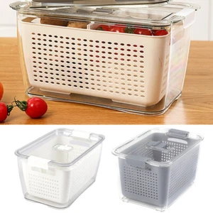 2 Layer Fridge Food Storage Box Fruit Vegetable Holder Drainer Basket Container - Picture 1 of 19