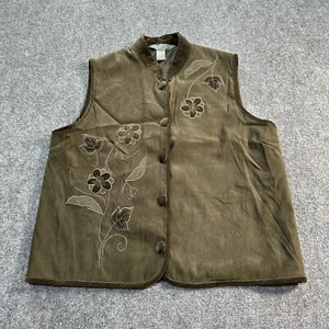Jessica Holbrook Vest Womens Large Brown Floral Polyester Blend Button Down - Picture 1 of 13