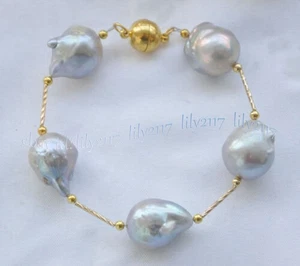 Real Natural Multicolor Baroque Reborn Keshi Pearl Station Bangle Bracelet 8inch - Picture 1 of 17