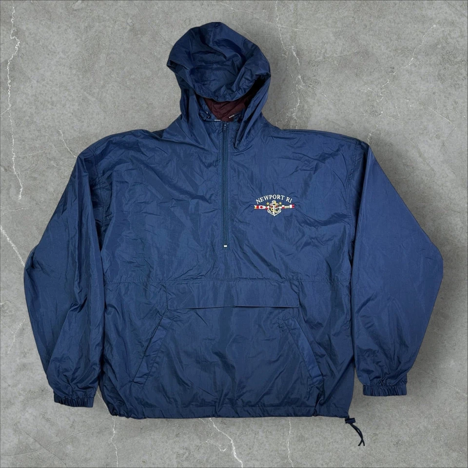 Chaqueta Pullover Rompevientos Vintage Harvard Square Newport RI Azul Marino L Foto 1 de 3