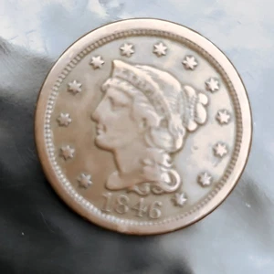 1846 Braided Hair Large Cent 1c Tall Date Philadelphia Copper Coin VF-EF 💰 - Picture 1 of 4